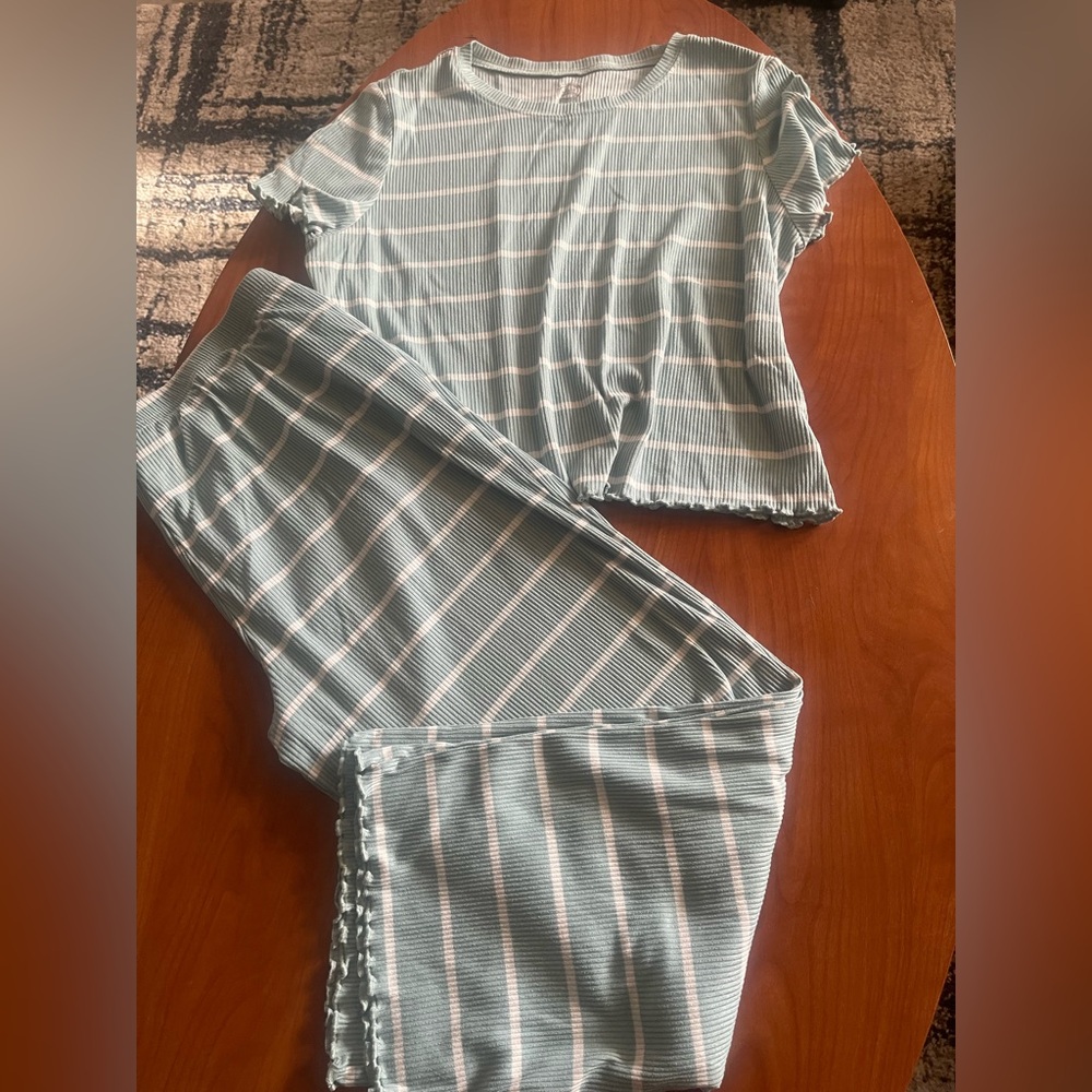 wonder nation Ribbed Striped Two-Piece Set - Mint & White
